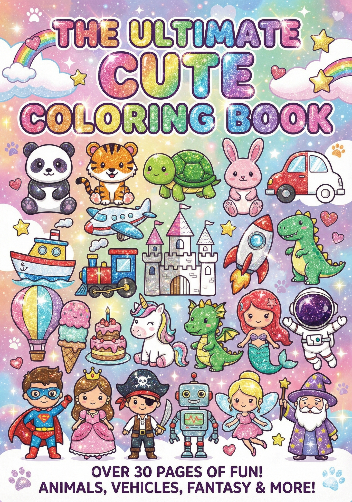 Ultimate Kids’ Coloring Adventure: 30 Creative Pages of Animals, Cars & Fantasy Worlds